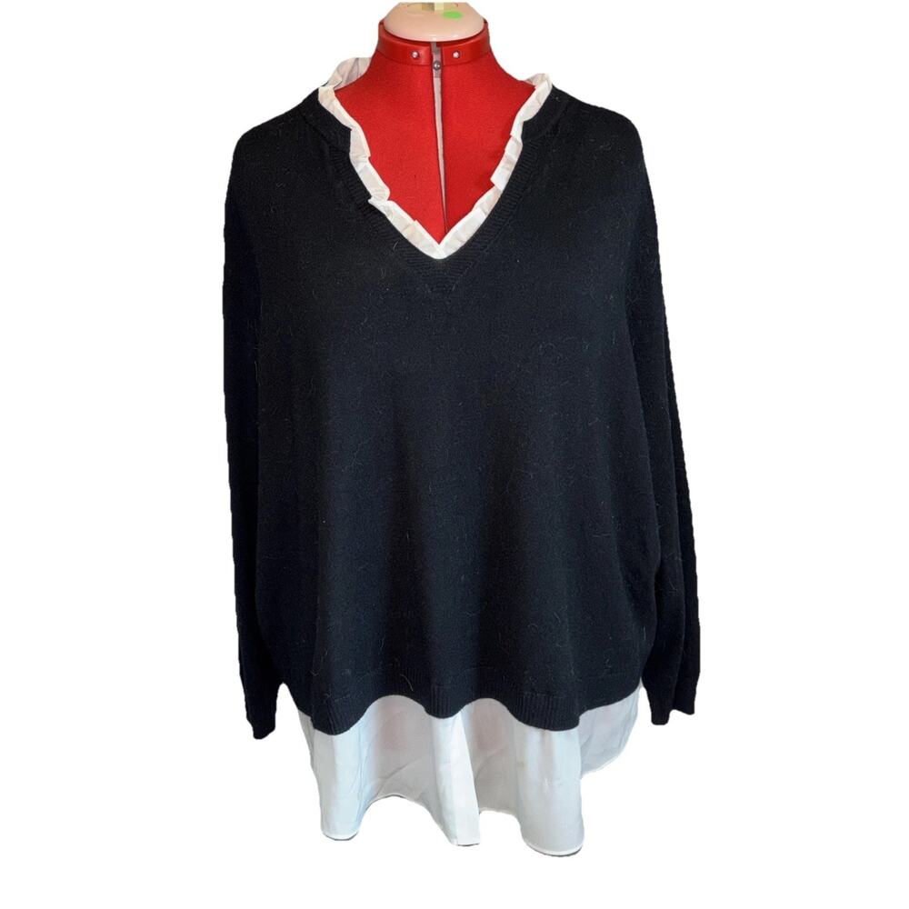 Siani Milano Women's Sweater Built in collar shirt Lightweight Stylish Preppy 3X